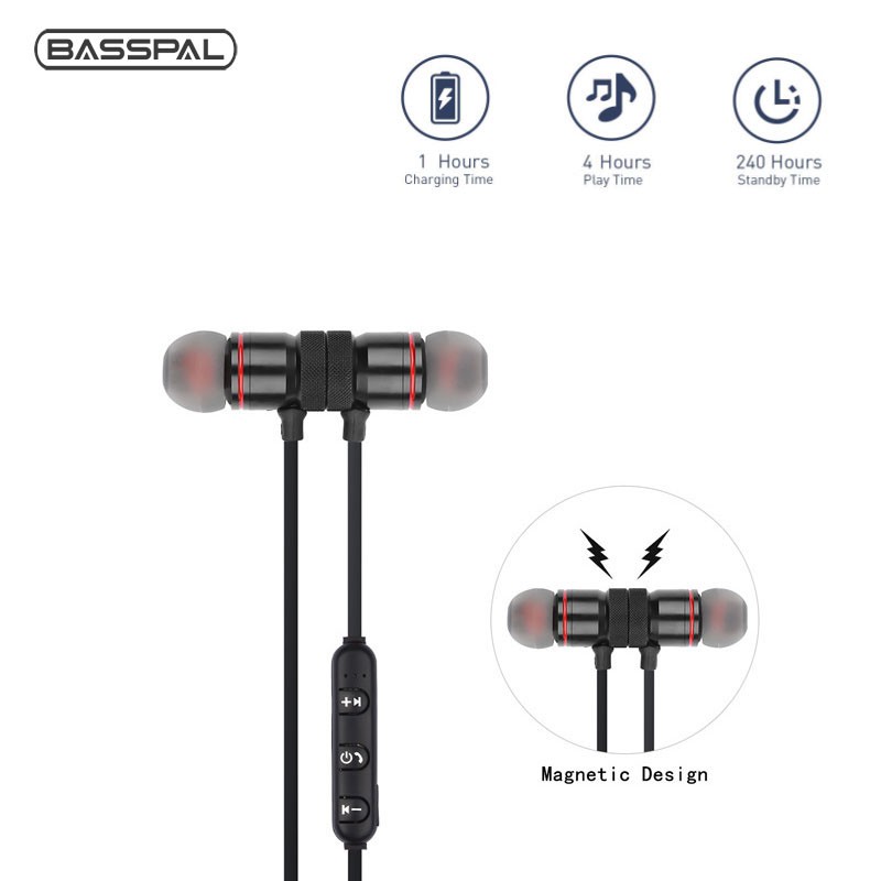 Tai nghe bluetooth Basspal XT6 thiết kế nam châm thể thao kèm mic