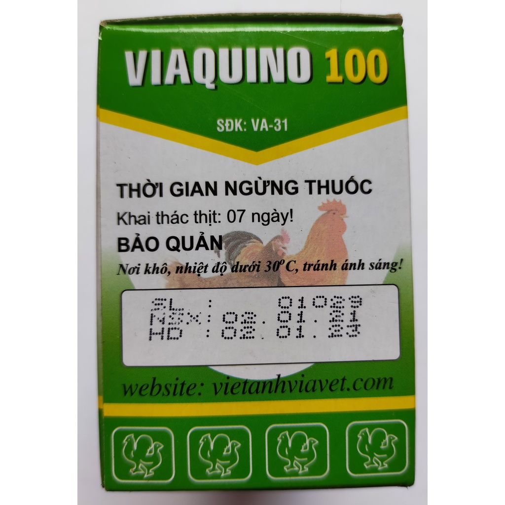 Hộp 10 lọ 10ml Viaquino 100 Chuyên dùng cho Gà Chọi,Gà Đá,Gà Cảnh,Chim Cảnh