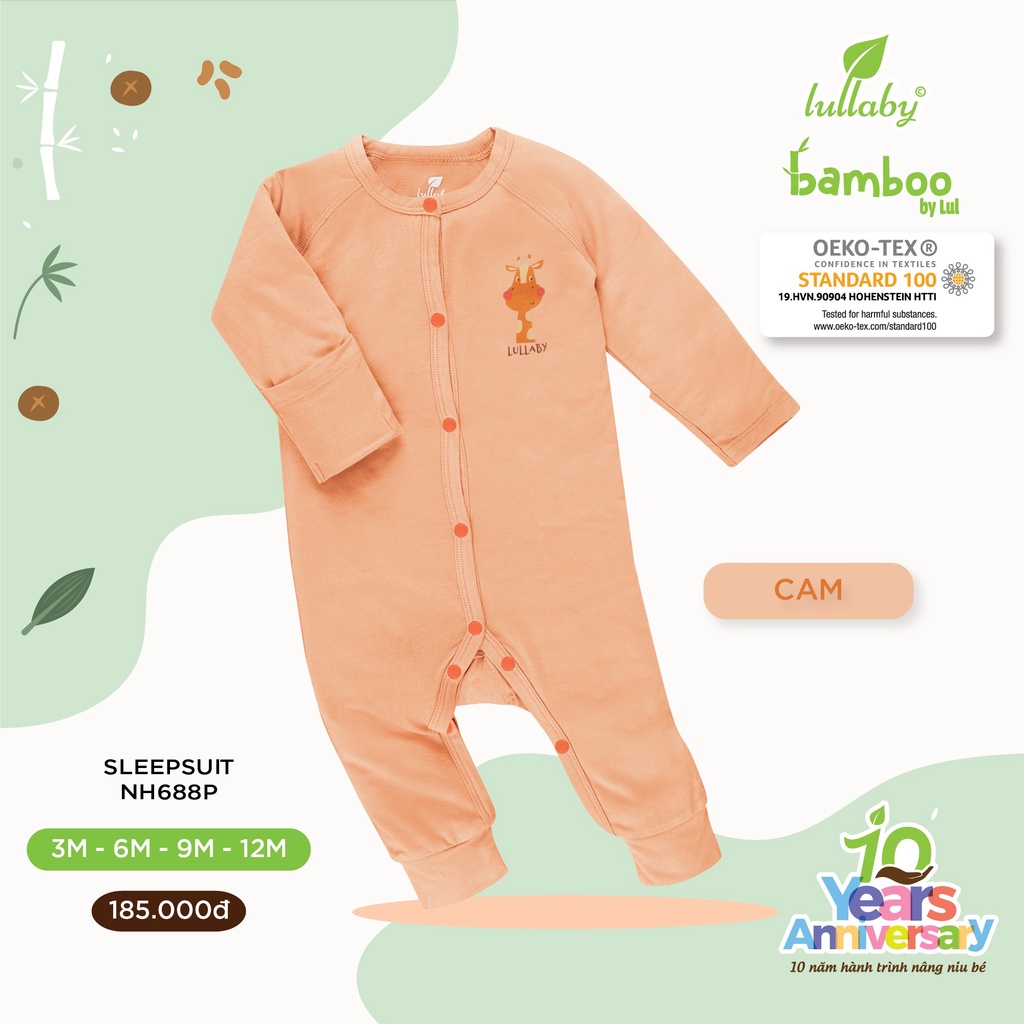 Body liền quần, sleepsuit sợi tre Lullaby NH688P