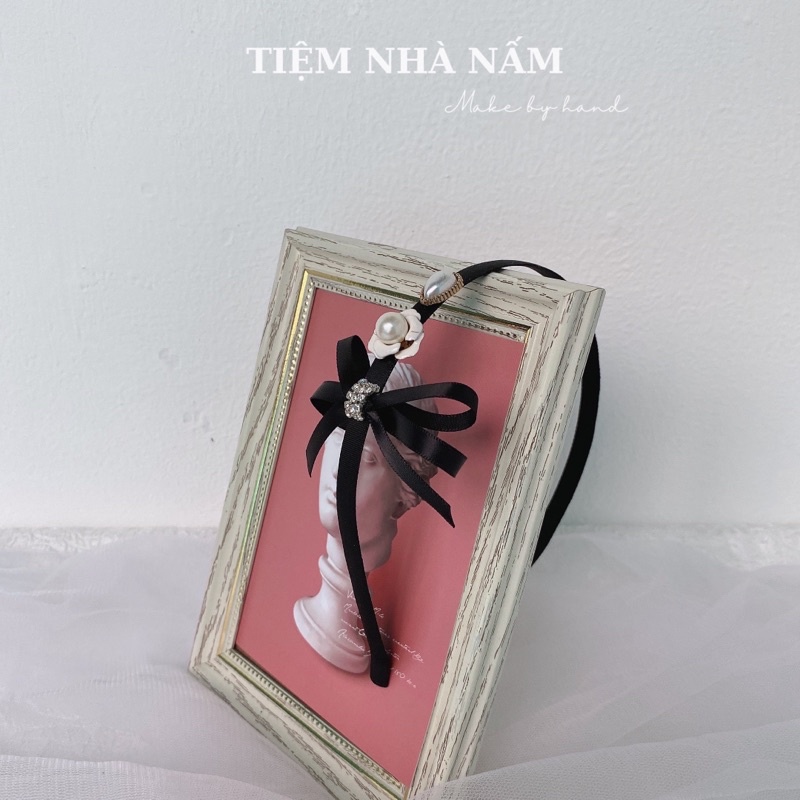 CÀI TÓC NƠ ĐÍNH HOA TRÀ XINH XẮN - [ Nhà Nấm handmade ]