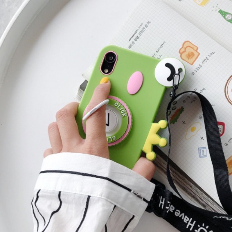 Ốp iPhone X/Xs Silicon Dẻo Hình Ếch Có Nhẫn iRing Kèm Dây Đeo