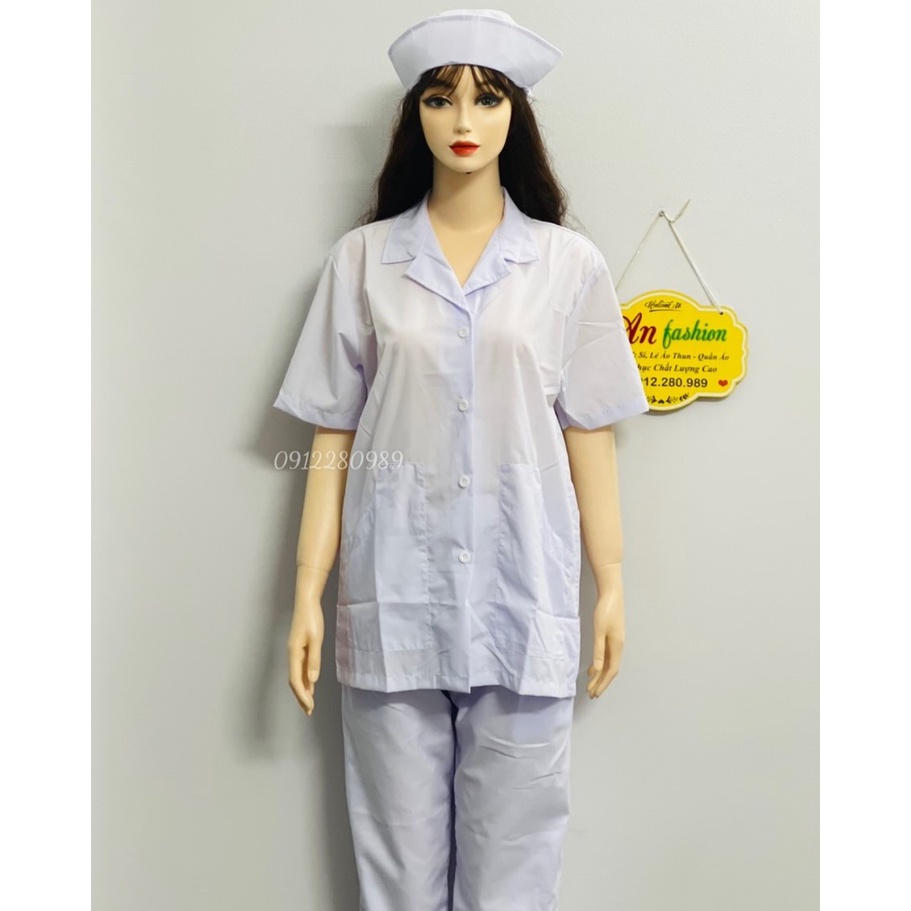 Áo Blouse 2 túi xéo ngành y tế tay ngắn vải silk Ngựa loại 1 mặc rất mát mịn mềm _ Hình chụp thật