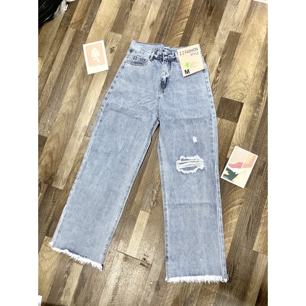 [ẢNH THẬT/CLIP] Quần Jean nữ ống rộng suông rách gấu cạp cao Cutout quần Baggy nữ ống rộng siêu hack dáng Ulzzang