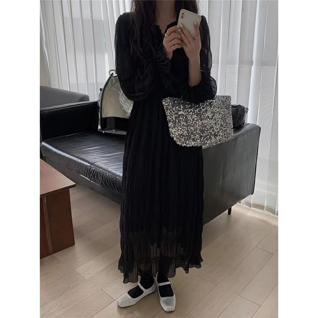 Đầm Midi Dáng Rộng Tay Dài Xếp Ly Thời Trang Xinh Xắn 61390