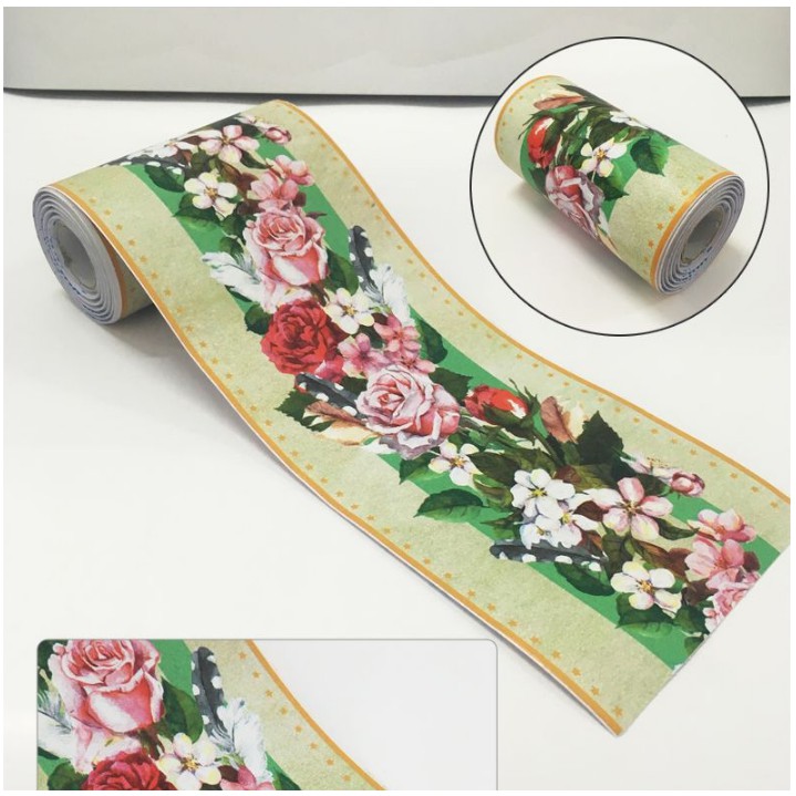 Cuộn 10m len dán viền tường keo sẵn chùm hoa keo sẵn (cao 10cm)