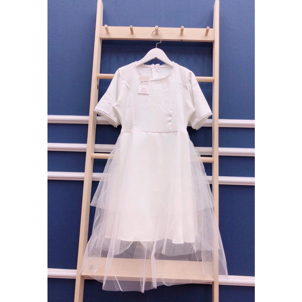 Váy chất liệu von bó eo hai lớp cổ ren ống tay cách điệu 2 tầng AOSY STORE mã 1151