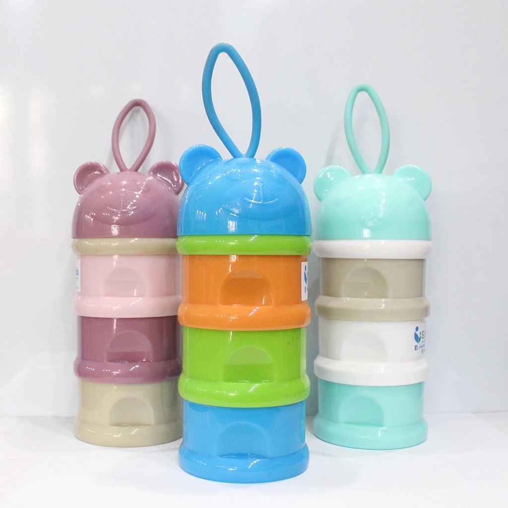 Hộp chia sữa, khay chia sữa bột theo bữa 3 tầng có quai xách cho bé
