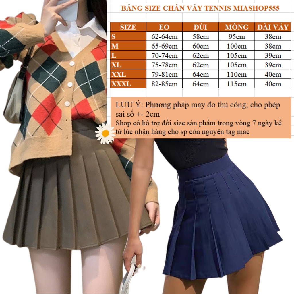 Chân váy xếp ly MIA, Chân váy tennis dáng ngắn xòe chữ A lưng cao, màu xanh than, có bigsize