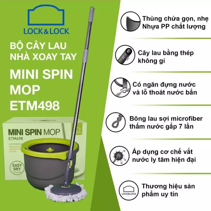 Cây lau nhà thông minh Lock&amp;lock ETM 494 giặt và vắt trong cùng một chậu (hàng chính hãng) - GiaDungDrb