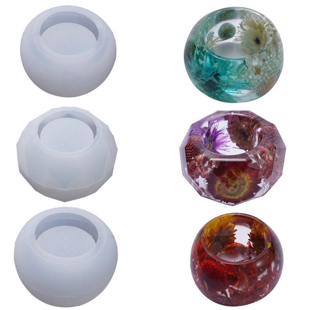 Khuôn silicone làm giá đỡ nến bằng resin epoxy hình chậu hoa sen đá anh đào trang trí nhà cửa