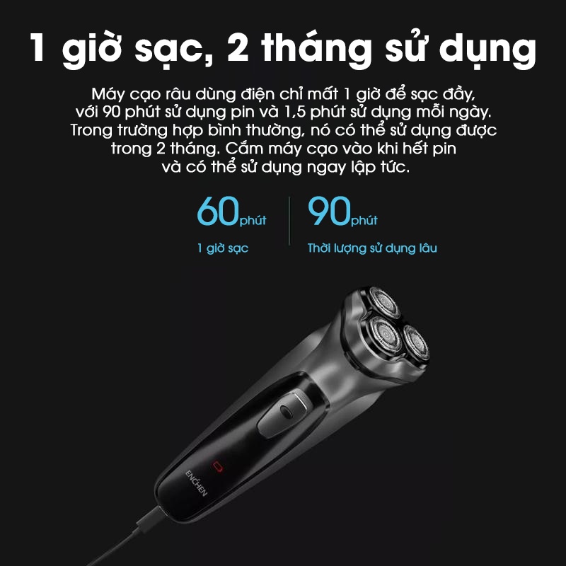 Máy cạo râu Xiaomi Youpin Enchen boost-Sạc USB và pin tiện lợi,sạc 1 lần dụng 3 tháng