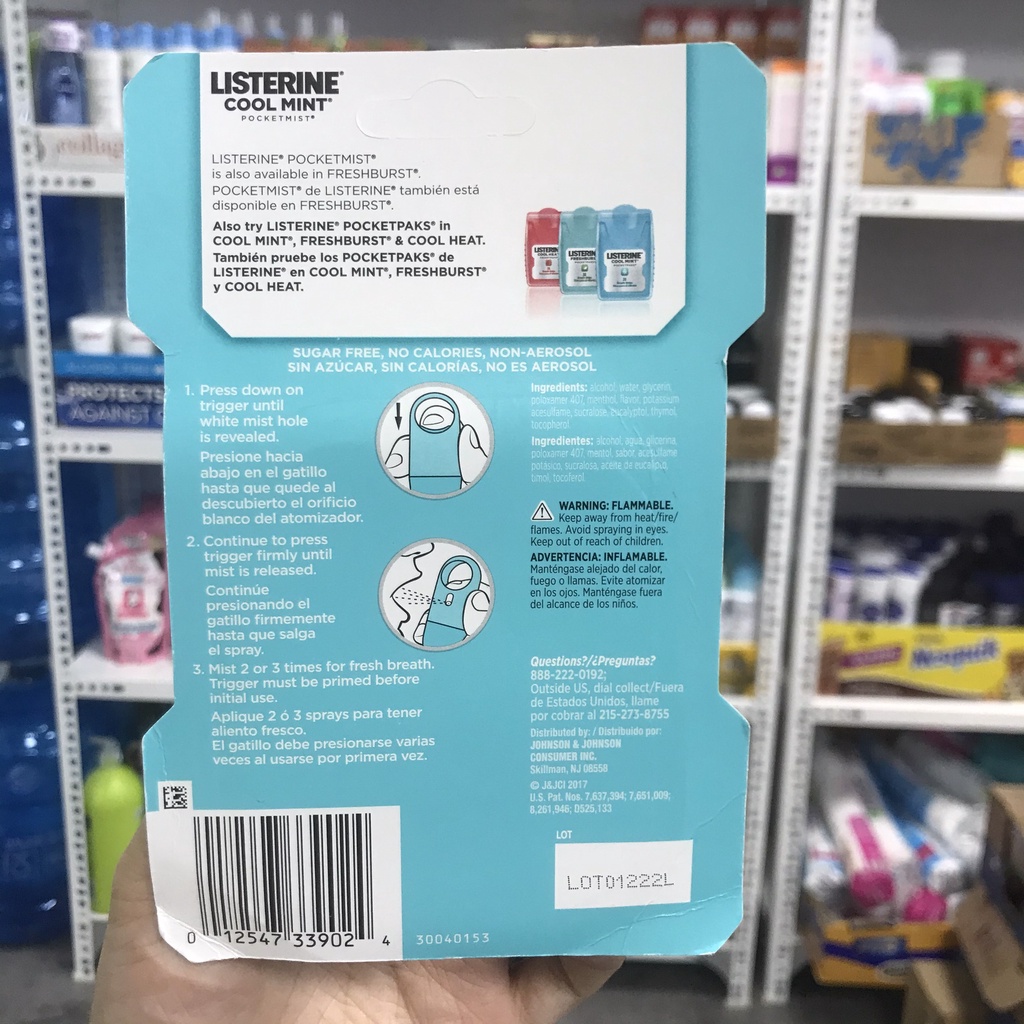 Xịt thơm miệng LISTERINE sịt thơm miệng Cool Mint Pocktmist chai sịt thơm miệng 7.7ml nước xịt thơm miệng Xanh Ngọc