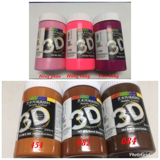 Màu Acrylic 3D Vẽ Mọi Chất Liệu 300ml Đủ Màu