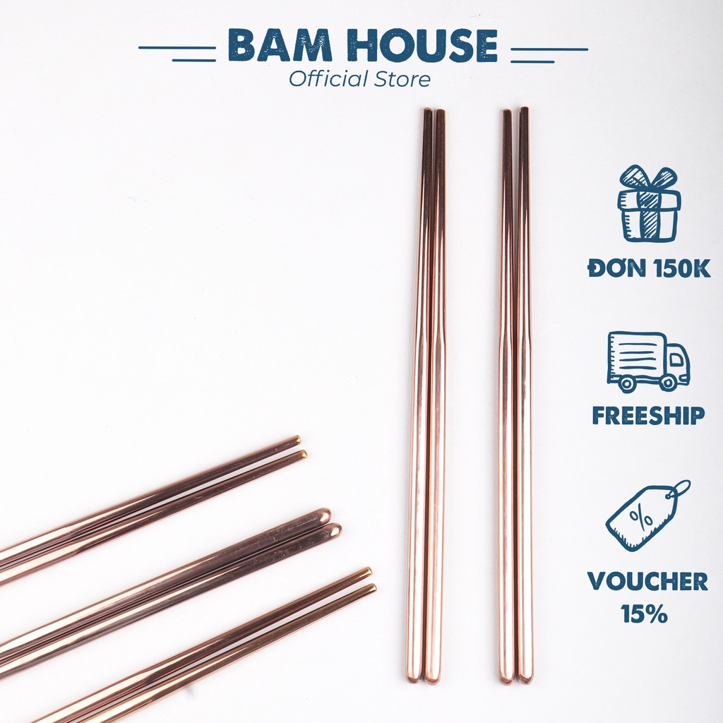 Đũa inox 304 vàng hồng Bam House thiết kế sang trọng siêu nhẹ cao cấp DVH01 - Gia dụng bếp