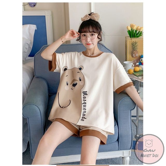 [Gấu Nhiệt Đới] Bộ Đồ Ngủ Mặc Nhà Họa Tiết Cute In 3D Kiểu Dáng Thời Trang Freesize Kèm Video Ảnh Thật
