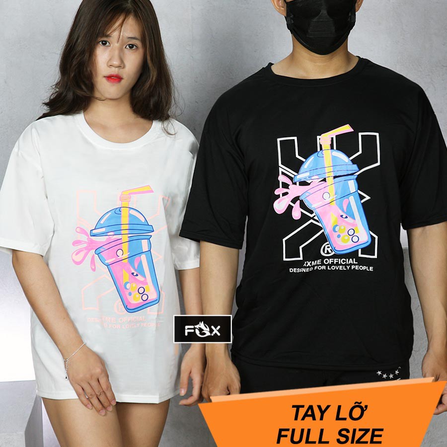 Áo thun tay lỡ THE FOX dáng Unisex form rộng phong cách Ulzzang hình TRÀ SỮA