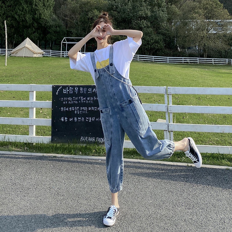 Quần Yếm Denim Dáng Rộng Phong Cách Hàn Quốc Thời Trang Xuân Thu Cho Nữ