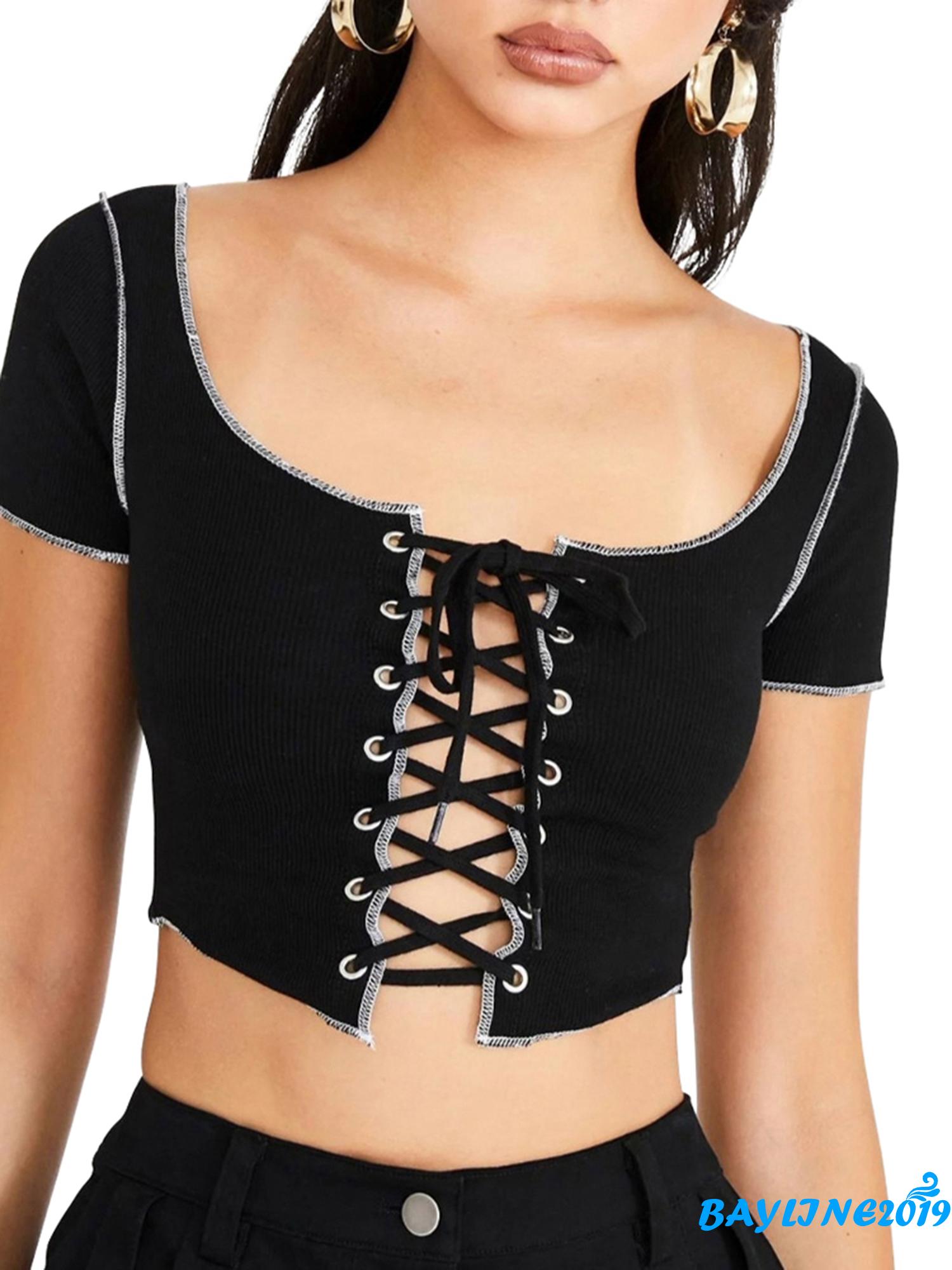 [Mã FAMAYWA giảm 10K đơn 50K] Áo Croptop Tay Ngắn Phối Dây Thời Trang Cho Nữ | BigBuy360 - bigbuy360.vn