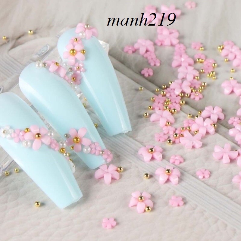 khay charm hoa nhí 6 màu hoa bi làm nail mix 6 ô trang trí nail