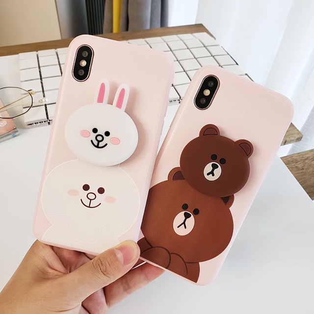 [Iphone] Ốp Lưng Gấu Brown và Thỏ Cony ( kèm pop) ip 5/5s/6/6s/7/8/6pl/6spl/ 7pl/ 8pl/ X/ Xs /Xs max