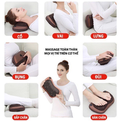 Gối Massage Hồng Ngoại 8 Bi Đa Năng Massage Vai Gáy Cổ Lưng Toàn Thân - LAVITA