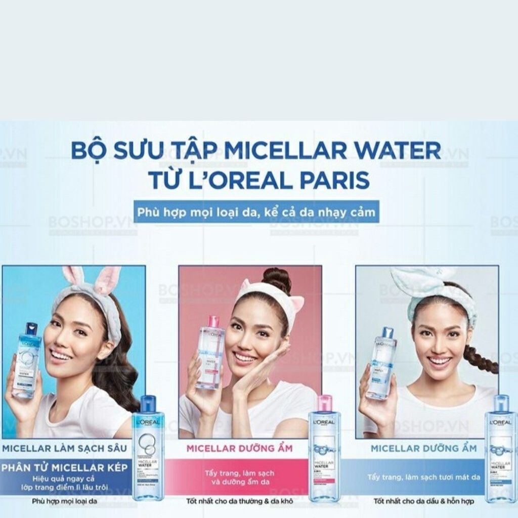 Nước Tẩy Trang L'Oreal Paris 3-in-1-Loreal Micellar Water 400 Ml-Da Dầu,Da Nhạy Cảm,Da Khô.Sạch Sâu,Tươi Mát,Dưỡng Ẩm.