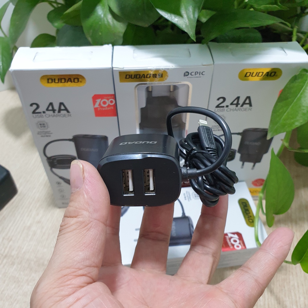 Củ Sạc Nhanh Liền Dây Dudao A2pro 2.4A Kèm 2 Cổng USB Có Thể Sạc Cùng Lúc 3 Thiết Bị Vỏ Nhựa ABS Chống Cháy BH 12 Tháng