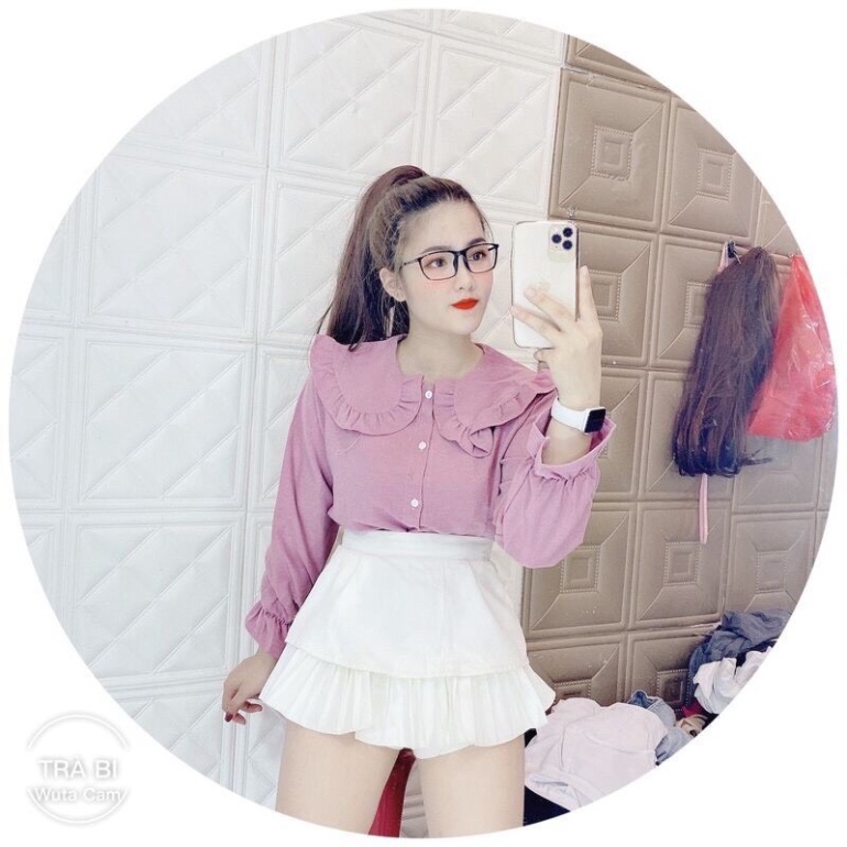 Áo sơ mi nữ cổ bèo kiểu tay dài bo chun siêu hot,áo kiểu nữ xinh xắn mã A61