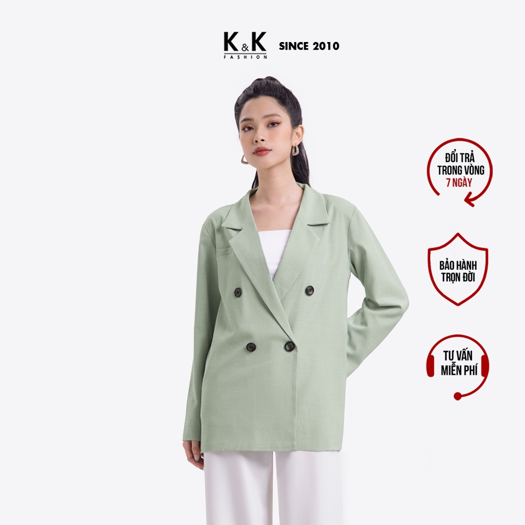 Áo Blazer Tay Dài Phối Nút K&amp;K Fashion AK10-31 Đơn Sắc Chất Liệu  Pho Sớ Gân