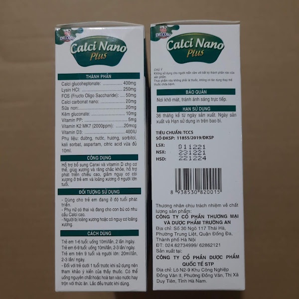 Siro Canxi cho bé bổ sung D3 K2 MK7 - DR.CROW CALCI NANO PLUS _ Hộp 20 ống