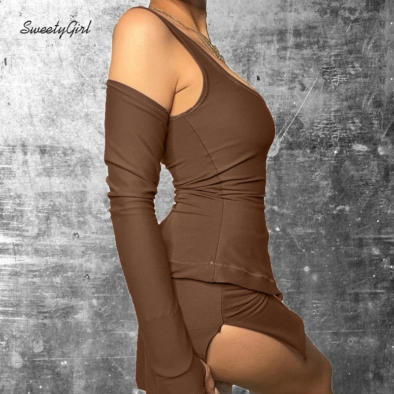 Bộ Đồ Thời Trang 2022 Cổ Vuông Màu Nâu Ôm Eo Quyến Rũ Cho Nữ