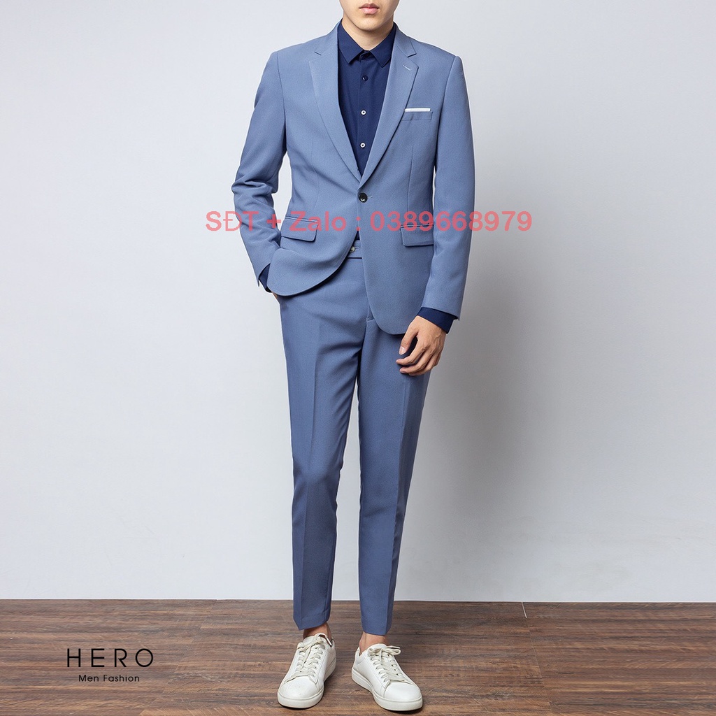 Bộ Vest Nam Cao Cấp Màu Xanh Dương, Bộ Suit Nam Fom dáng đẹp