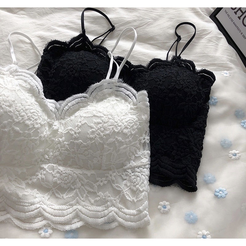 Áo bra ren croptop. Áo Lót Ren nữ Không Gọng có mút nâng ngực