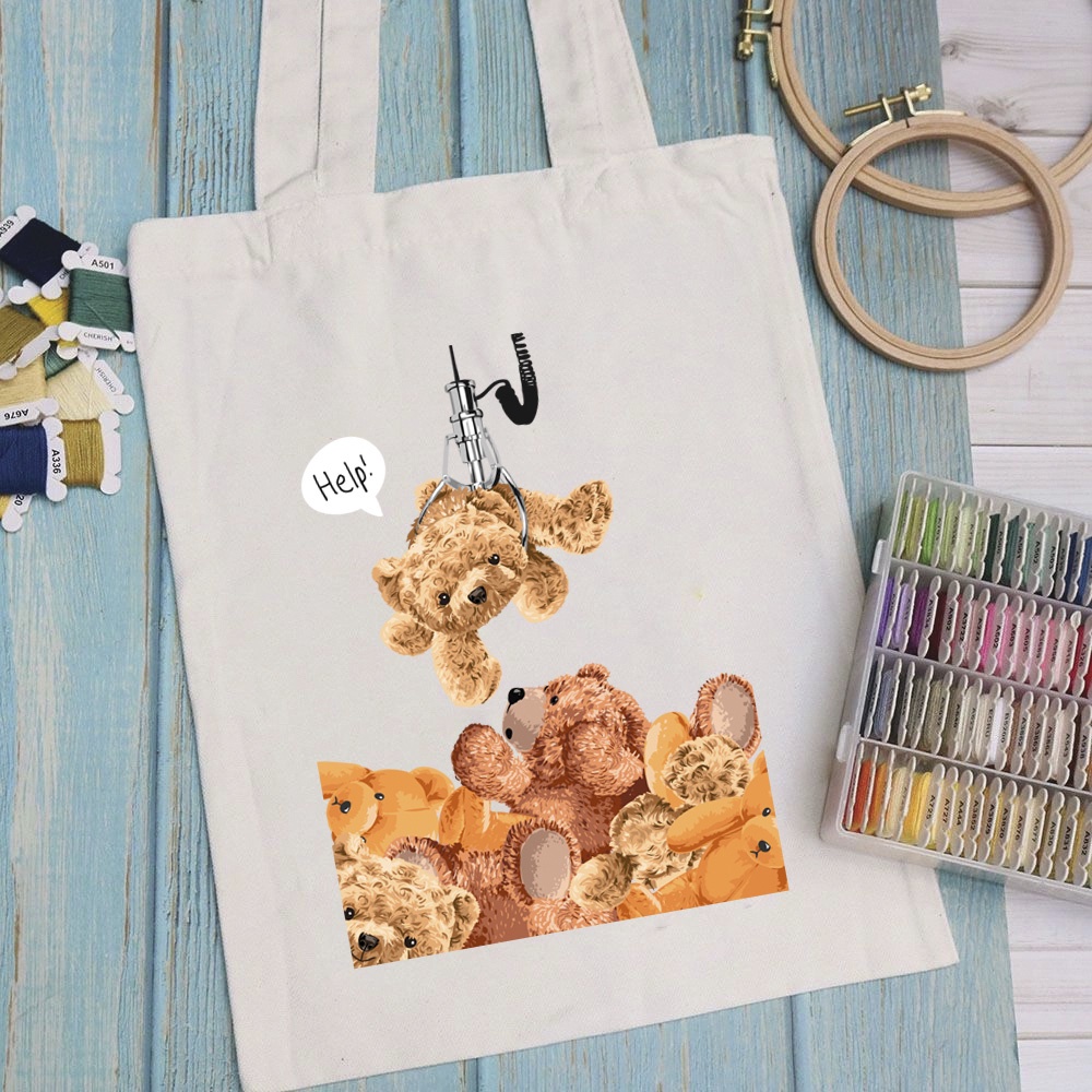 Túi vải túi Tote TEDDY ART - Mẫu 4 vải canvas dày đẹp cho nữ có khóa miệng đi học đi chơi. In hình theo yêu cầu