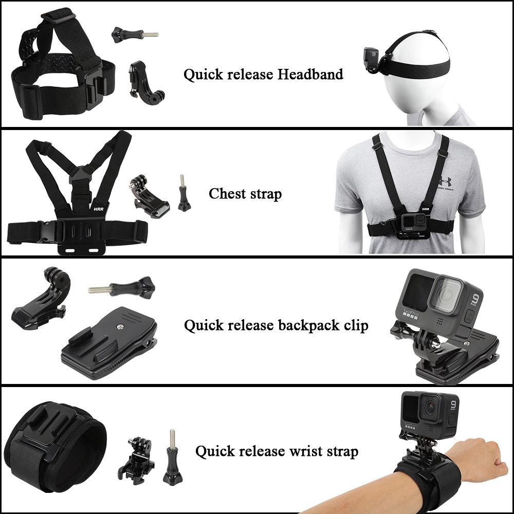 Bộ Phụ Kiện Dây Đeo Đầu Camera gopro hero 9 Lắp Đặt 360 one r + Đai Kẹp Ngực + Giá Đỡ Xoay 360°Đai Quấn Cổ Tay Có Khóa Kéo Tiện Dụng