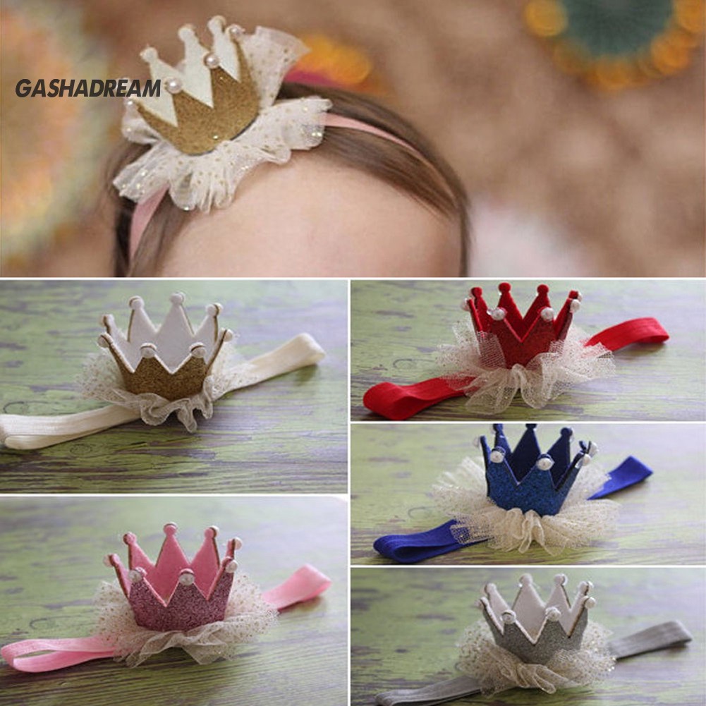 ♉Băng Đô Cài Tóc Hình Vương Miện Phối Ren Dễ Thương Cho Bé Gái