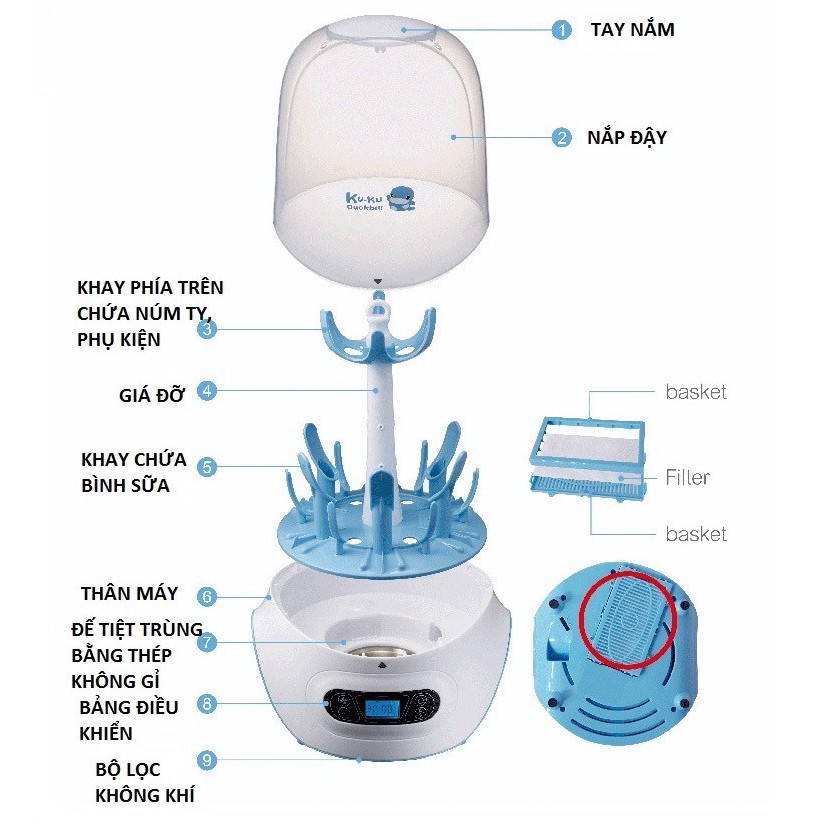 Máy tiệt trùng và sấy khô bình sữa 6 bình KU KU9024