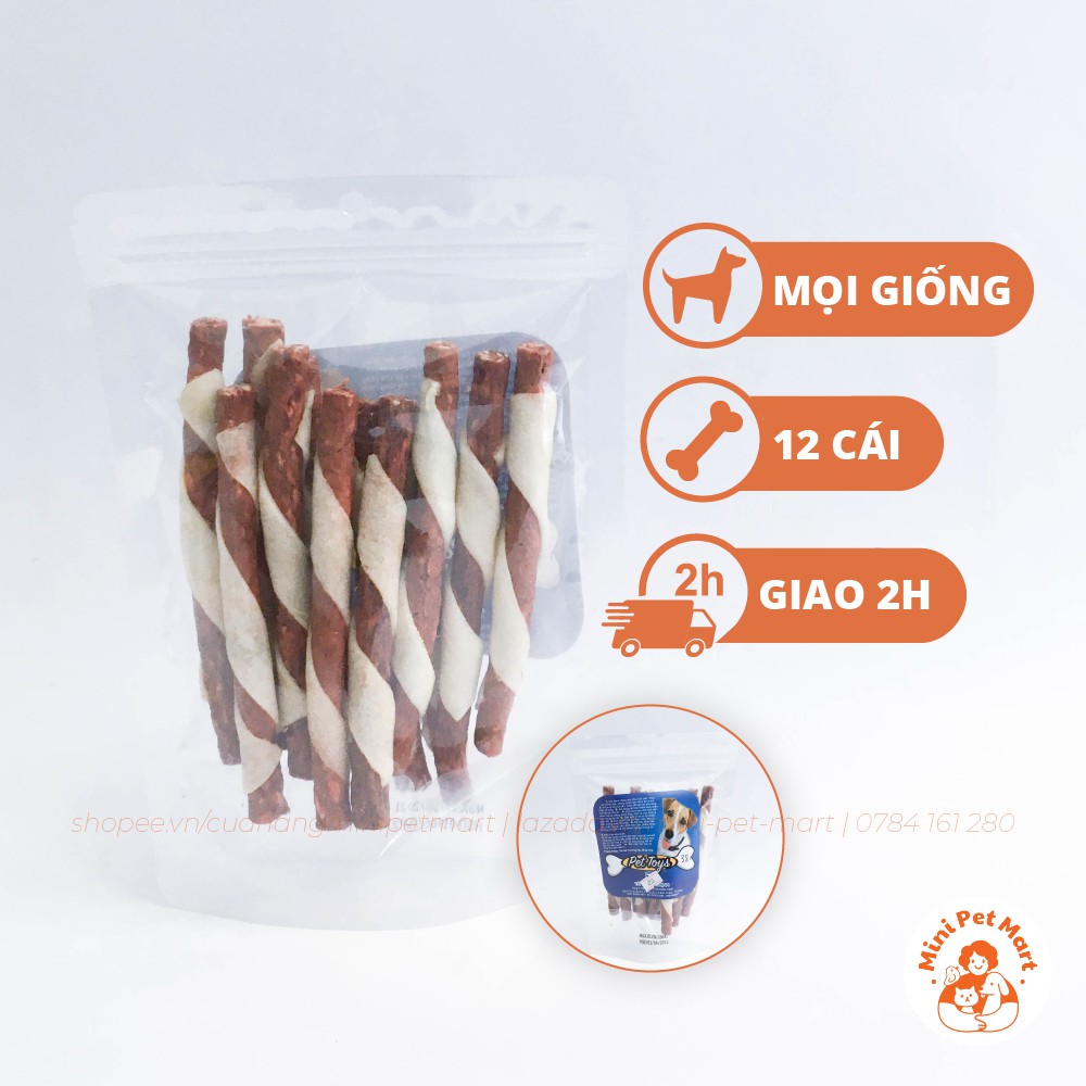 Xương gặm da bò TÀI HƯNG THỊNH 853 (12 cái) - bánh xương, snack, bánh thưởng, xương gặm cho chó