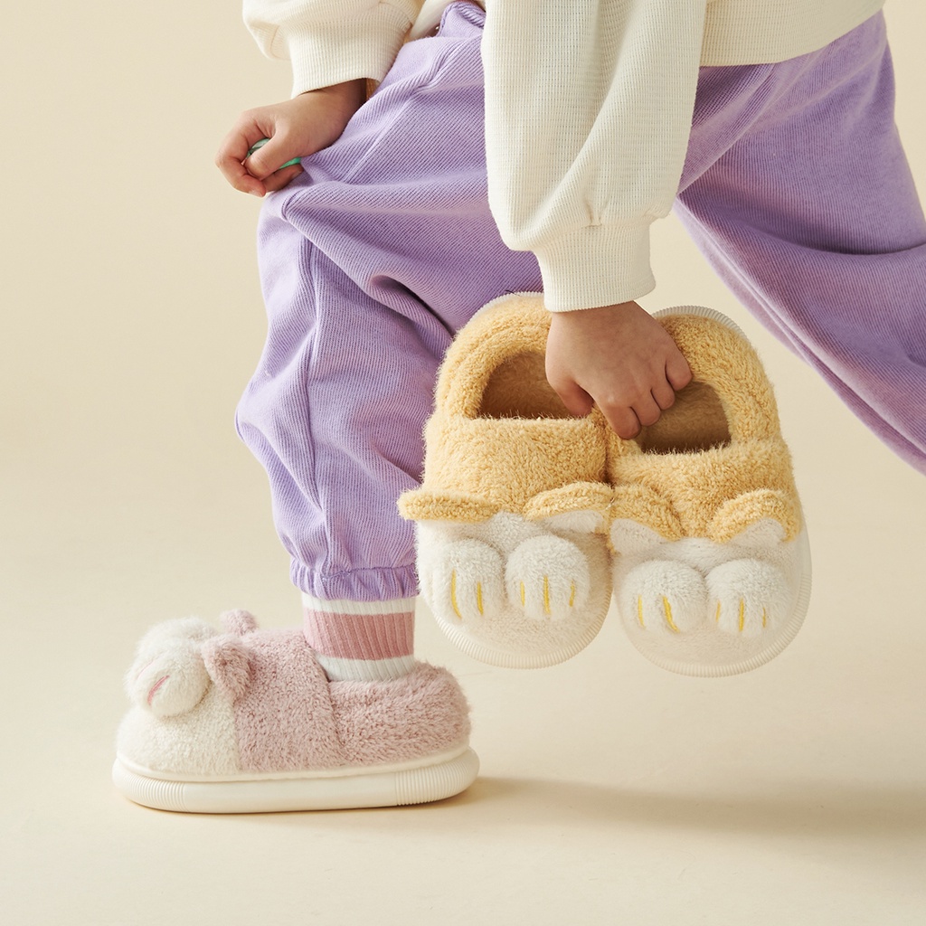 Dép bông Cheerful Mario giữ ấm mang ở nhà hình móng mèo dễ thương thời trang mùa đông cho trẻ