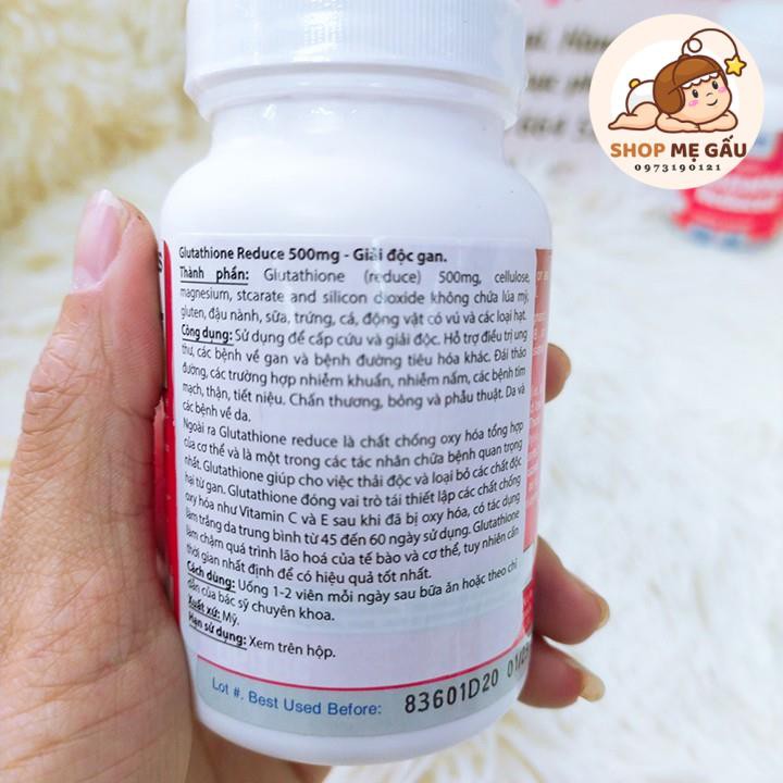 Glutathione Now 500mg hộp 60 viên của Mỹ - Tăng cường sức đề kháng, giải độc gan, trắng da, làm đẹp da | BigBuy360 - bigbuy360.vn