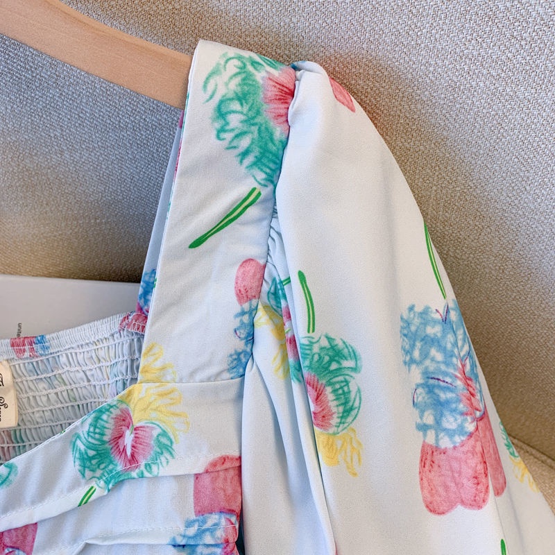 Áo Kiểu Tay Ngắn Cổ Vuông In Hoa Thời Trang Mùa Hè Xinh Xắn Cho Nữ