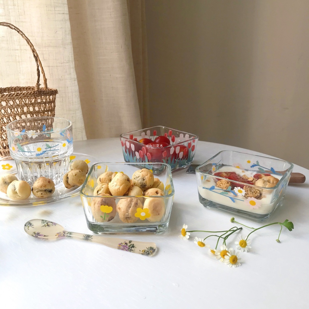 Cốc Ly Thủy Tinh In Hình Hoa Blue Flowers