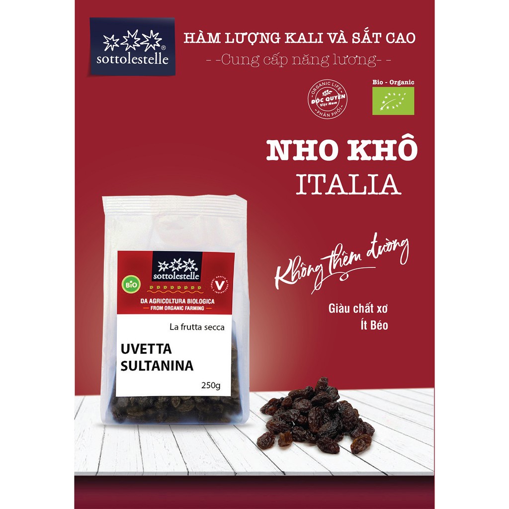 Nho khô Sultana hữu cơ Sottolestelle 250g