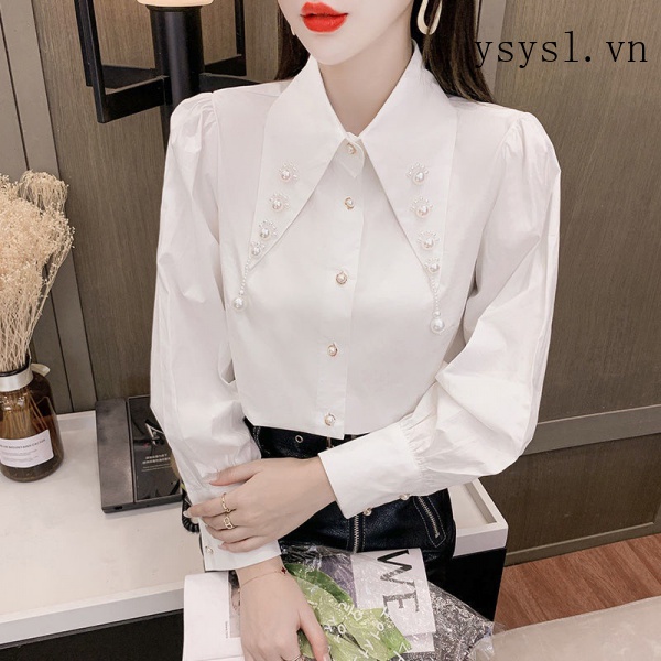 Áo Sơ Mi Trắng Cổ Búp Bê Tay Dài Phồng Phong Cách Pháp Thời Trang Mùa Thu Mới 2021 Dành Cho Nữ