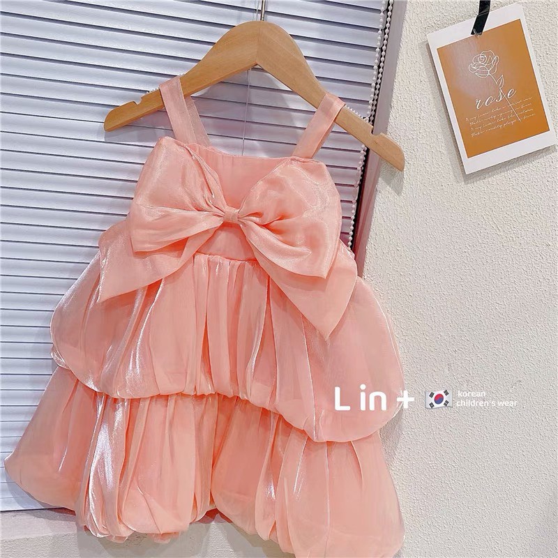 Váy tơ hồng pastel bé gái