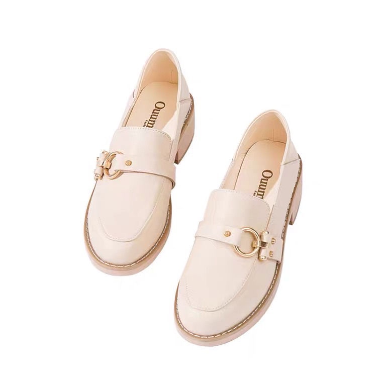 One foot women's shoes new style 2022 popular style single shoes women's spring all kinds of thick-heeled leather shoes British Love shoes