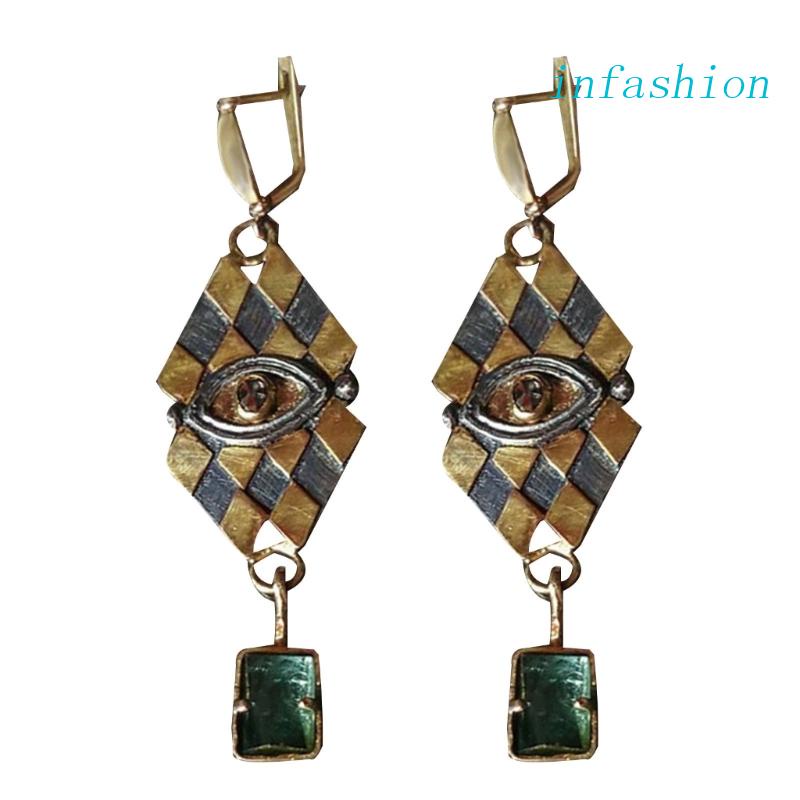 Khuyên Tai Dáng Dài Mặt Hình Thoi Bằng Kim Loại Cho Nữ