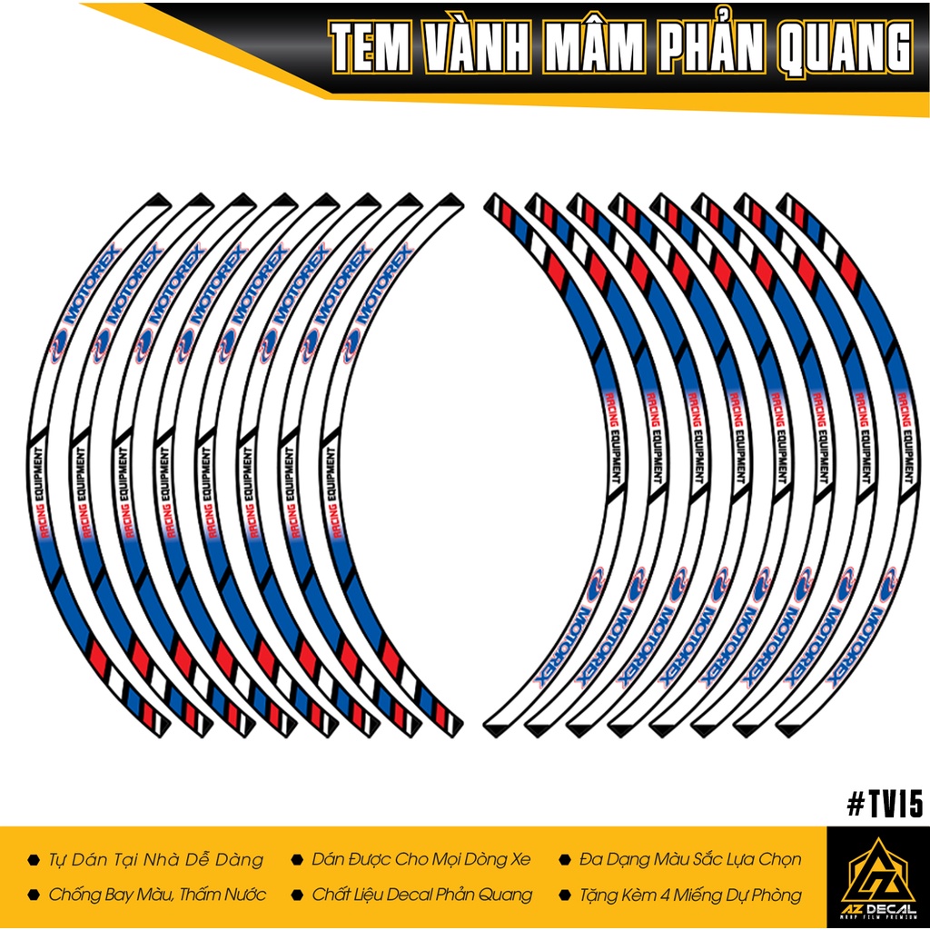Tem Dán Vành Xe Motorex Phản Quang | TV15 | Decal Dán Mâm Xe Máy Dành Cho Mọi Dòng Xe
