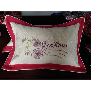Bộ 2 áo gối trần bông thêu vi tính kích thước 50x70cm màu trắng viền hồng
