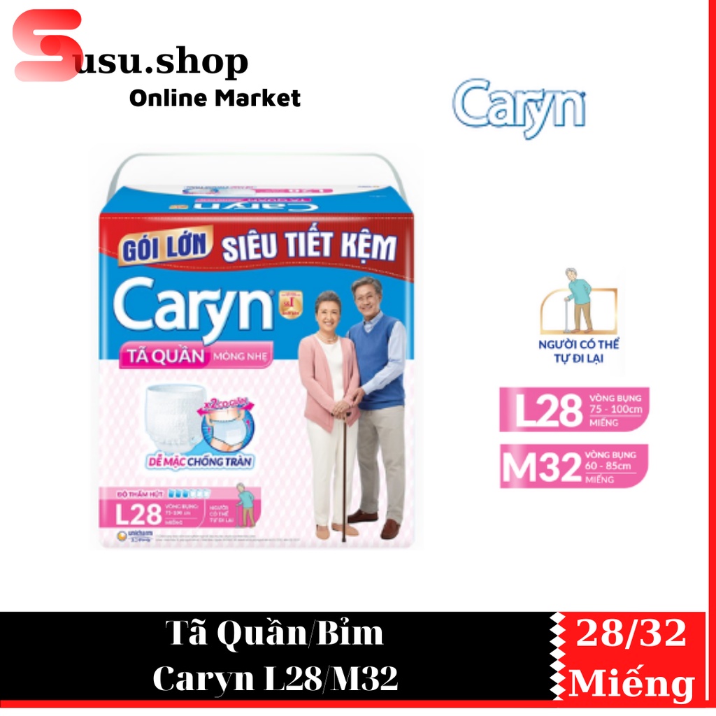 Tã quần caryn mỏng nhẹ gói lớn siêu tiết kiệm dễ mặc chống tràn dành cho người lớn M32/L28